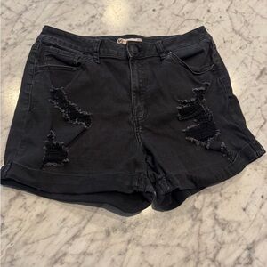 SO Women's Black Denim Distressed Shorts